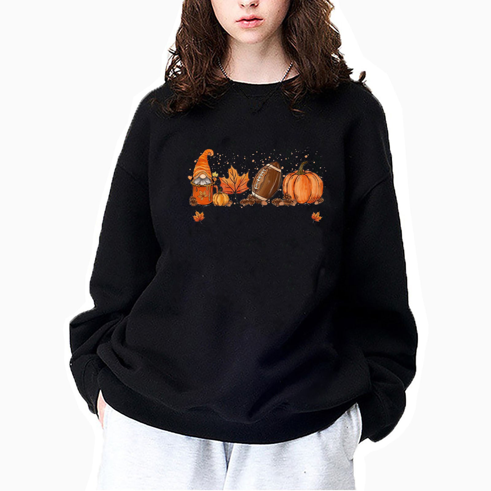 Wholesale Thanksgiving Sweatshirt Pumpkin Coffee Cup 3D Printed Round Neck Sweatshirt